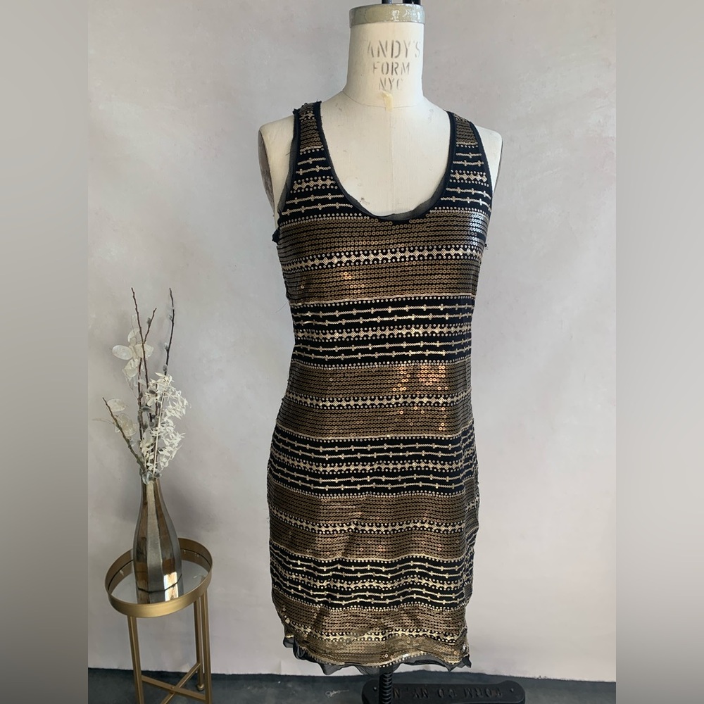 Black and Gold Sequin Dress